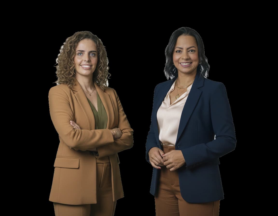 Daniele Vieira e Inácia Nunes em composição comercial para catálogo de imóveis